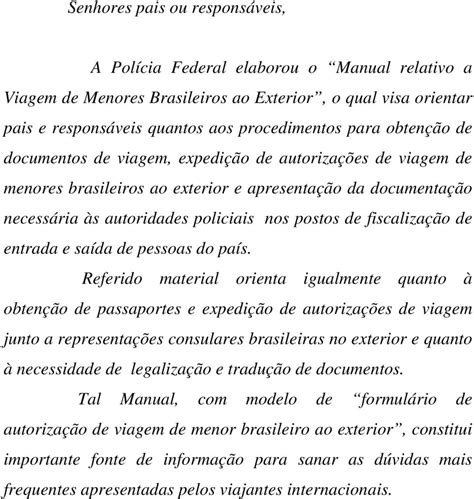 viagem policie|“Manual relativo a Viagem de Menores Brasileiros ao Exterior”